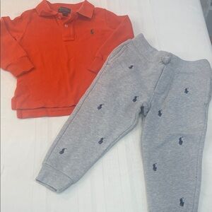 Polo Ralph Lauren Orange Shirt and Gray Pants Set size 2T
